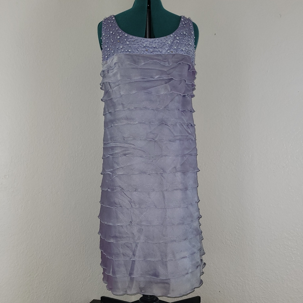 Sleeveless Lavender Ruffle Shift Dress with Beaded Neckline